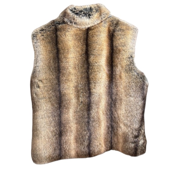 Faux Fur Brown Collared & Lined Vest w/2 Pockets Women’s Size Medium - Picture 3 of 7